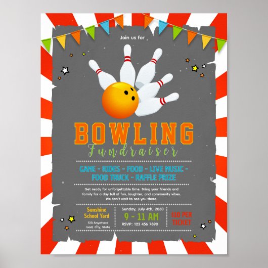 Bewerkbare flyer voor bowling fondsenwerving poster (Voorkant)