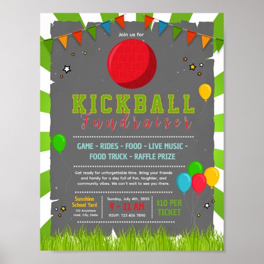 Bewerkbare flyer voor kickbal fondsenwerving poster (Voorkant)