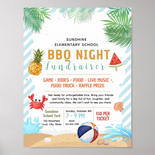 Bewerkbare flyer voor terug naar school-strandfond poster (Voorkant)