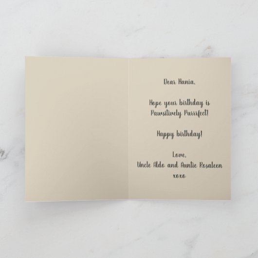 Bewerkbare Folk Art Black Cat Verjaardag Kaart (Binnen)