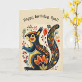 Bewerkbare Folk Art Eekhoorn Kaart (Gele Bloem)