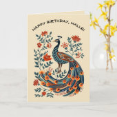 Bewerkbare Folk Art Pauw Kaart (Gele Bloem)