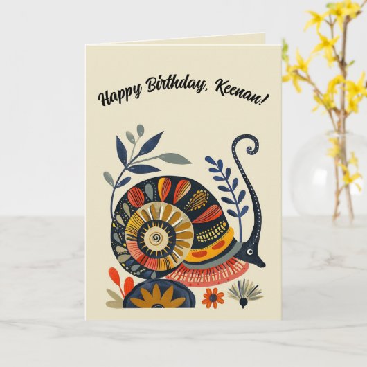 Bewerkbare Folk Art Slak Kaart (Gele Bloem)