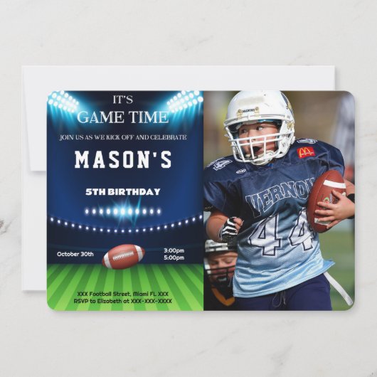 Bewerkbare Football Verjaardagsfotouitnodiging Kaart (Voorkant)