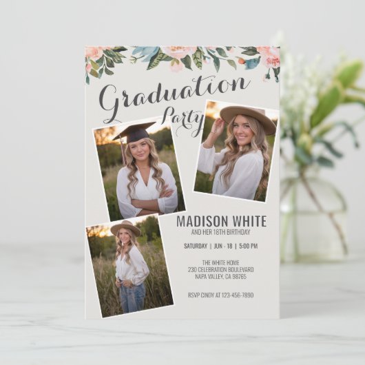 Bewerkbare foto Afstuderen Verjaardag Land Style Kaart (Staand voorkant)