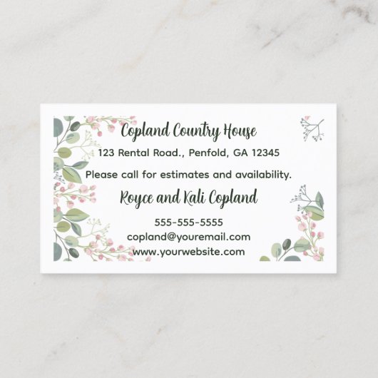 Bewerkbare foto Bed and Breakfast Visitekaartje (Achterkant)