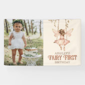 Bewerkbare foto Blush Pink Fairy Eerste 1e verjaar Spandoek (Horizontaal)