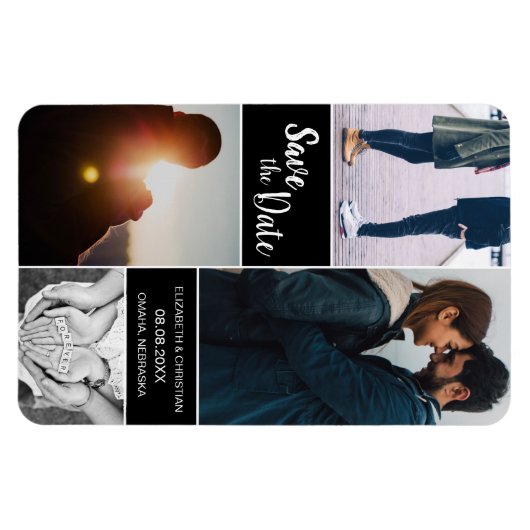 Bewerkbare foto Collage Modern opslaan datum Magneet (Horizontaal)