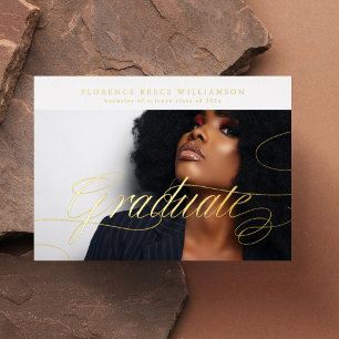 Bewerkbare foto College Graduation GOLD Folie Uitnodiging