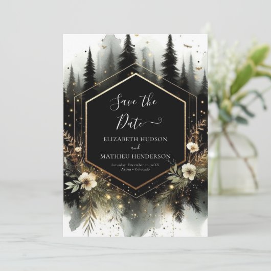 Bewerkbare foto Enchanted Forest Wedding Save The Date (Staand voorkant)