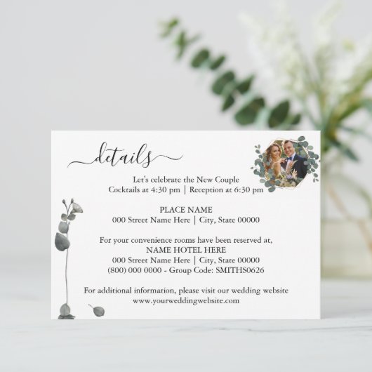 Bewerkbare foto Eucalyptus Weddenschap Enclosur Informatiekaartje (Staand voorkant)