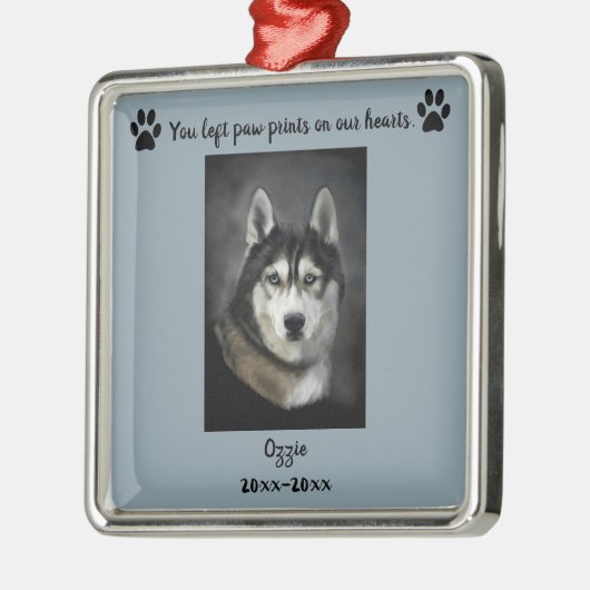 Bewerkbare foto Pootafdrukken huisdier op ons hart Metalen Ornament (Links)