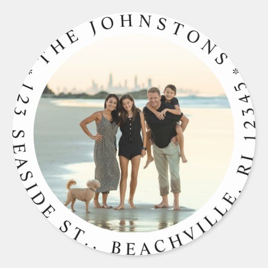 Bewerkbare foto retour adreslabel ronde sticker (Voorkant)