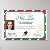 Bewerkbare foto Santa's Nice List Certificaat Poster (Voorkant)