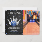 Bewerkbare foto-uitnodiging voor jongensbowlen kaart (Voorkant)