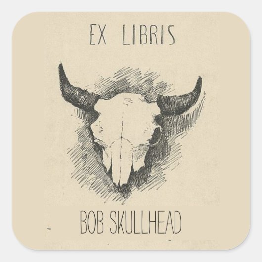 Bewerkbare Frederic Remington Koe Skull Bookplate Vierkante Sticker (Voorkant)