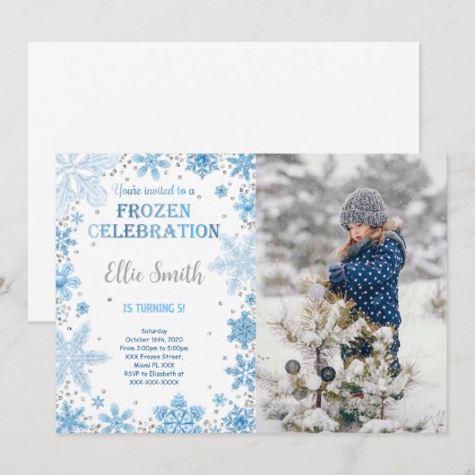 Bewerkbare Frozen Verjaardagsfoto Uitnodiging (Voorkant / Achterkant)