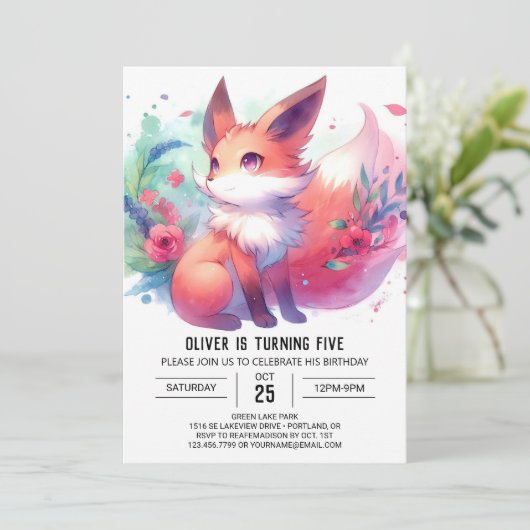 Bewerkbare Fun Fox Verjaardag Kaart (Staand voorkant)