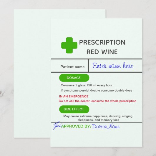 Bewerkbare Funny Wine Label Sjabloon Kaart (Voorkant / Achterkant)