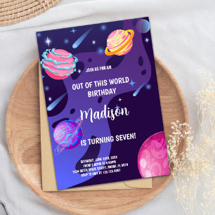 Bewerkbare Galaxy Party-Kaarten met planeten en st Kaart