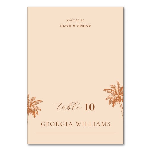 Bewerkbare gastnaam Palm Tree Wedding Place Card Kaart (Voorkant)