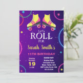 Bewerkbare Geel & Roze Roller Schaats Party Uitnod Kaart (Staand voorkant)