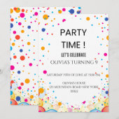Bewerkbare gekleurde confetti verjaardagsuitnodigi kaart (Voorkant / Achterkant)
