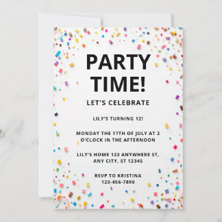 Bewerkbare gekleurde confetti verjaardagsuitnodigi kaart
