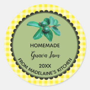 Bewerkbare gele Gingham Guava Label Stickers