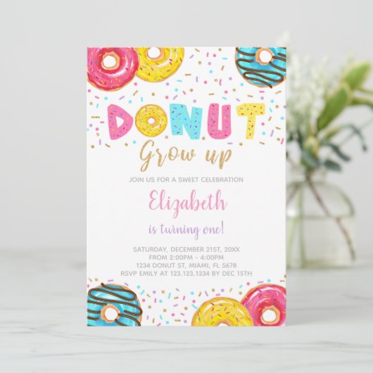 Bewerkbare Gele, Roze & Groene Sprinkle Party Uitn Kaart (Staand voorkant)