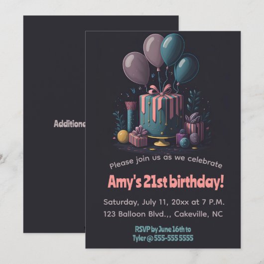 Bewerkbare geschenken en ballonnen Verjaardag Kaart (Voorkant / Achterkant)