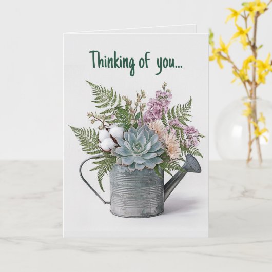 Bewerkbare gieter Succulenten en bloemen Kaart (Gele Bloem)