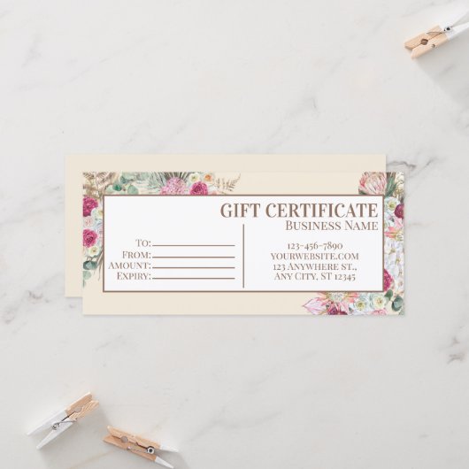Bewerkbare Gift Certificate Template, Printbare Gi (Voorkant / Achterkant in situ)