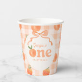 Bewerkbare Gingham Peach Paper Cups Papieren Bekers (Voorkant)