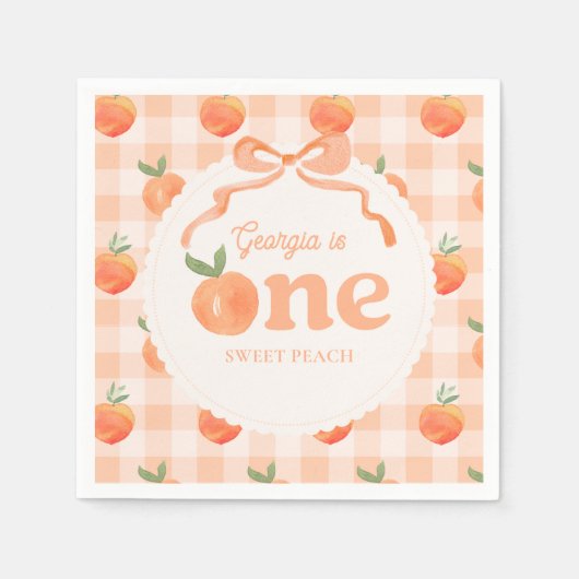 Bewerkbare Gingham Peach Party servetten (Voorkant)