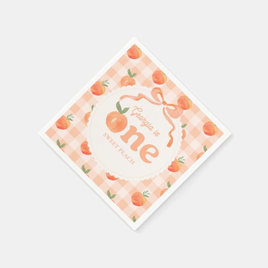Bewerkbare Gingham Peach Party servetten (Hoek)