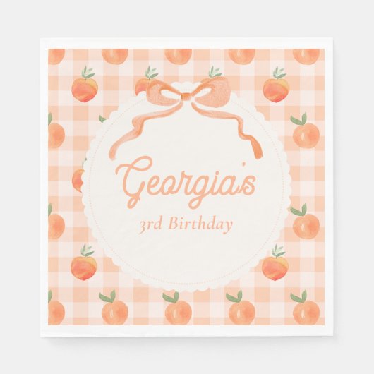 Bewerkbare Gingham Peach Party servetten (Voorkant)
