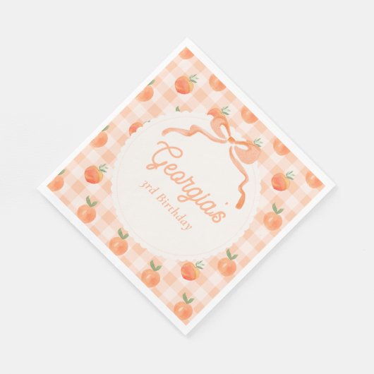 Bewerkbare Gingham Peach Party servetten (Hoek)