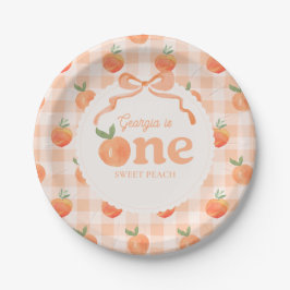 Bewerkbare Gingham Perzik Papieren Borden Bordje