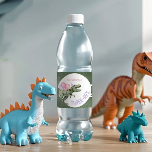 Bewerkbare Girl's Dinosaur Water Bottle Labels Waterfles Etiket