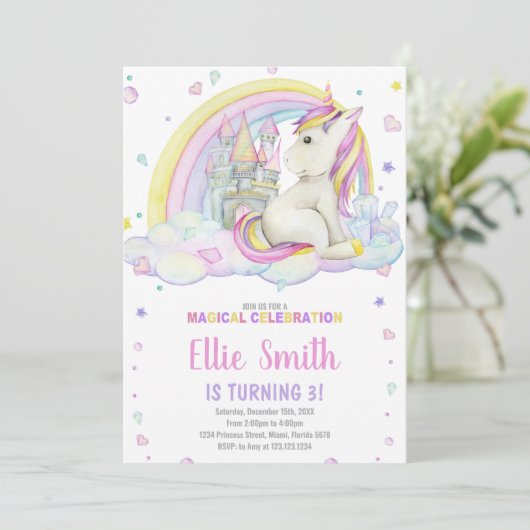 Bewerkbare Girls Fantasy Party Kaart met Magical (Staand voorkant)