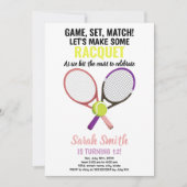 Bewerkbare Girls Sports Party Kaart met Racket (Voorkant)