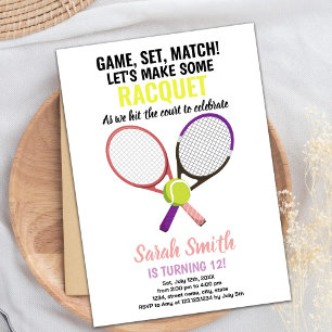 Bewerkbare Girls Sports Party Kaart met Racket