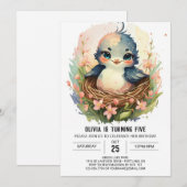 Bewerkbare Girly Bird Verjaardag Kaart (Voorkant / Achterkant)