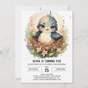 Bewerkbare Girly Bird Verjaardag Kaart