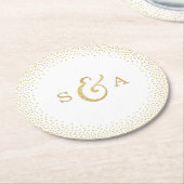 Bewerkbare glam faux goud glitter bruiloft monogra ronde kartonnen onderzetter (Gebogen)