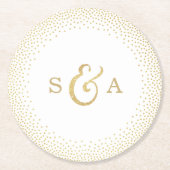 Bewerkbare glam faux goud glitter bruiloft monogra ronde kartonnen onderzetter (Voorkant)