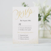 Bewerkbare glam faux goud glitter kalligrafie RSVP Kaartje (Staand voorkant)