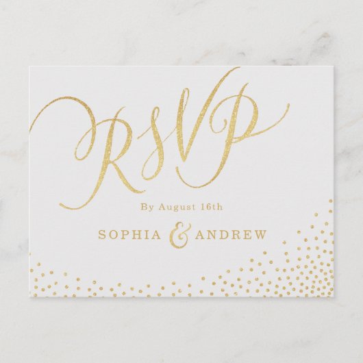 Bewerkbare glam faux goud glitter kalligrafie RSVP Uitnodiging Briefkaart (Voorkant)