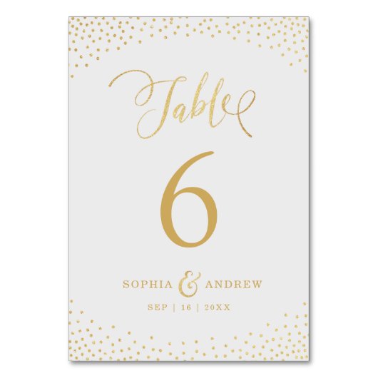 Bewerkbare glam faux goud glitter tafel nummer kaart (Voorkant)